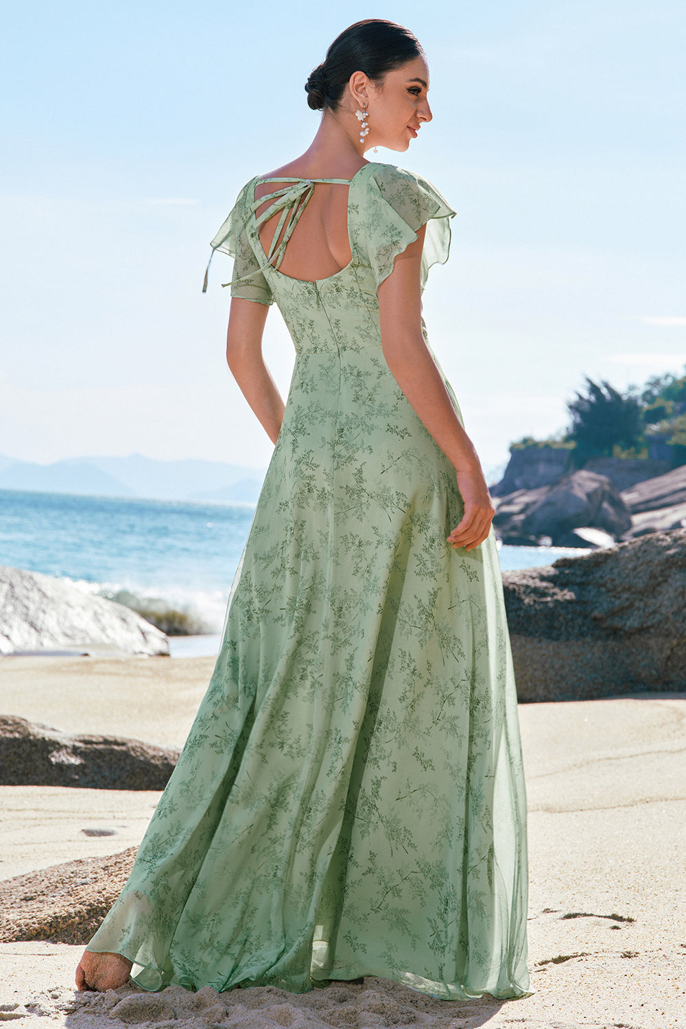 Zapakasa Women Dusty Sage Bridesmaid Dress with Slit A Line Printed Floral Long Wedding Party Dress Zapakasa Women Dusty Sage Bridesmaid Dress with Slit A Line Printed Floral Long Wedding Party Dress