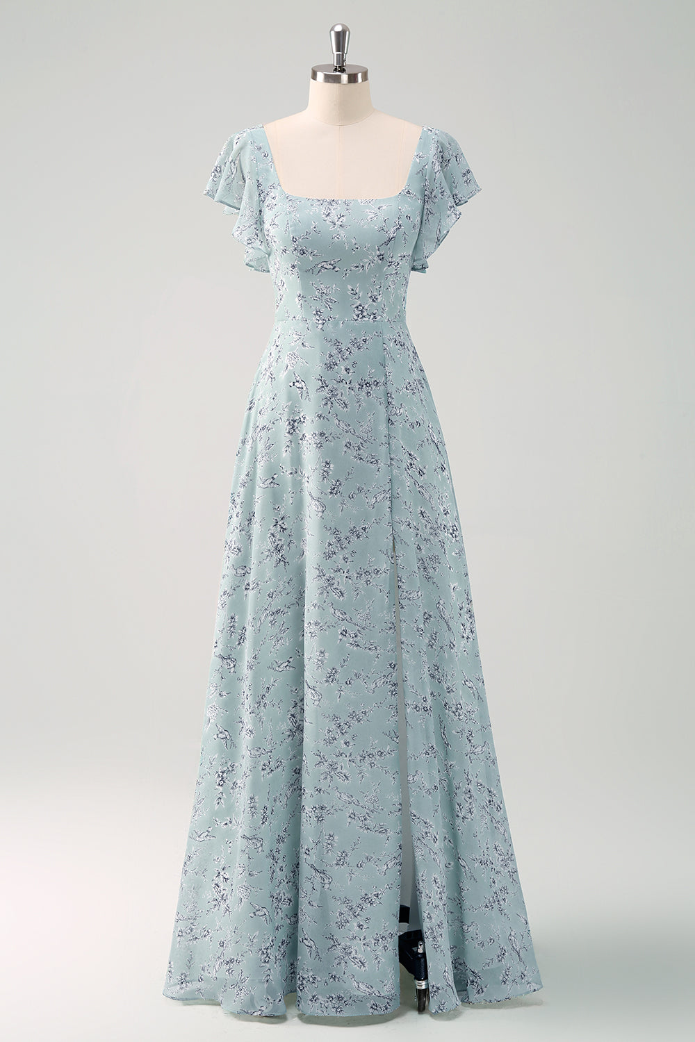 Zapakasa Women Dusty Sage Chiffon Floral Print Bridesmaid Dress with Slit A-Line Long Wedding Guest Dress Zapakasa Women Dusty Sage Chiffon Floral Print Bridesmaid Dress with Slit A-Line Long Wedding Guest Dress