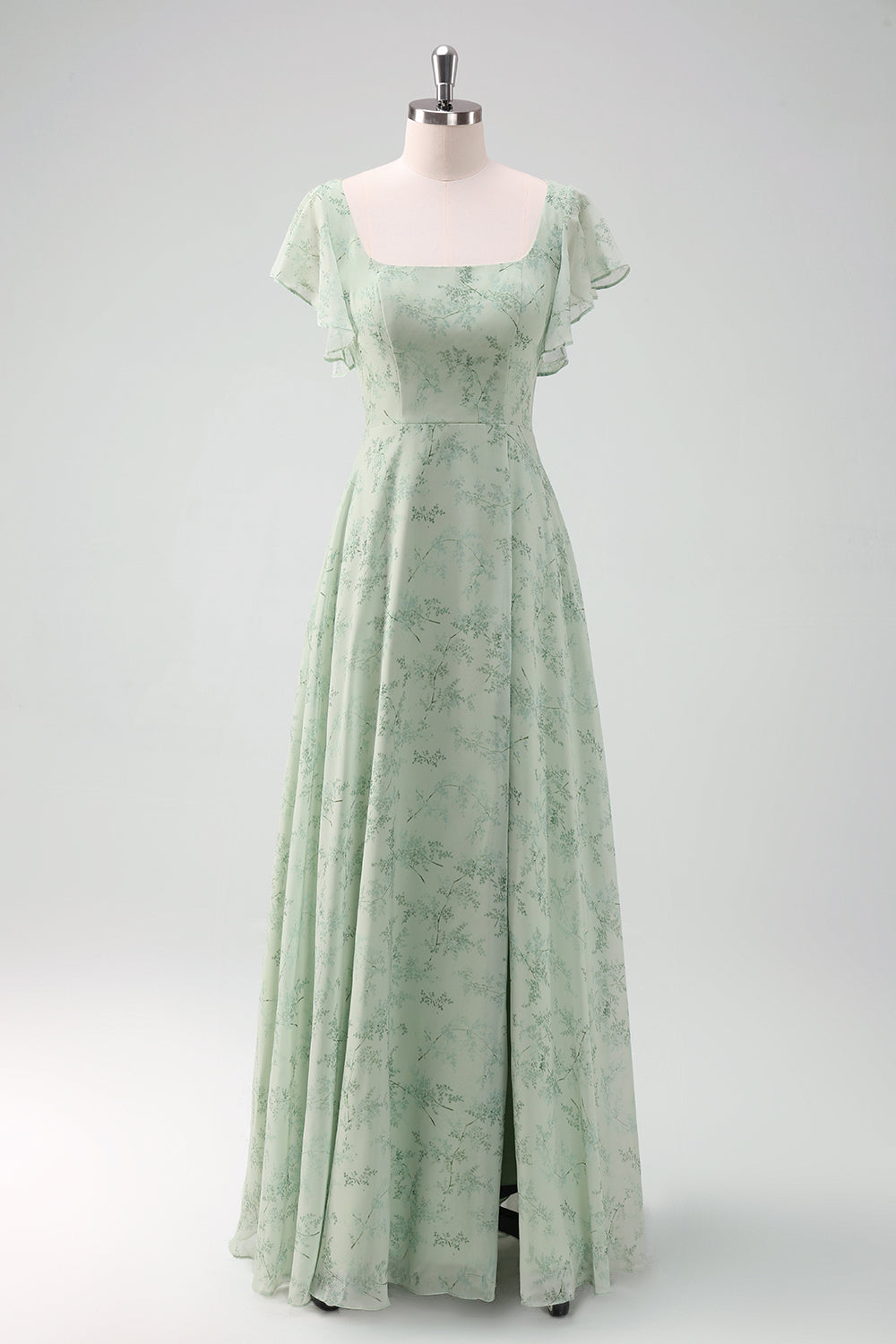 Zapakasa Women Dusty Sage Chiffon Floral Print Bridesmaid Dress with Slit A-Line Long Wedding Guest Dress Zapakasa Women Dusty Sage Chiffon Floral Print Bridesmaid Dress with Slit A-Line Long Wedding Guest Dress