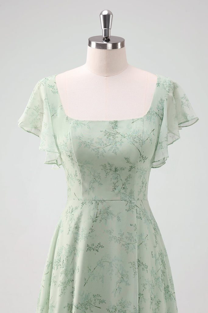 A-Line Chiffon Dress with Flower Appliqued Dusty Sage Plus Size main image 1