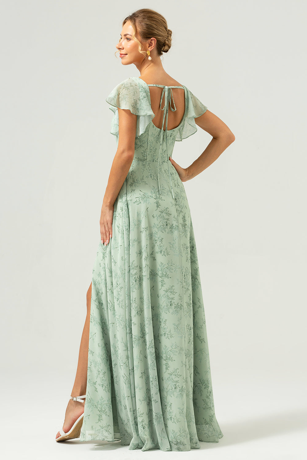 Dusty Sage Green Floral Chiffon Bridesmaid Dresses Dusty Sage Chiffon Floral Print Bridesmaid Dress With Slit Dusty Sage Green Floral Chiffon Bridesmaid Dresses Dusty Sage Chiffon Floral Print Bridesmaid Dress With Slit