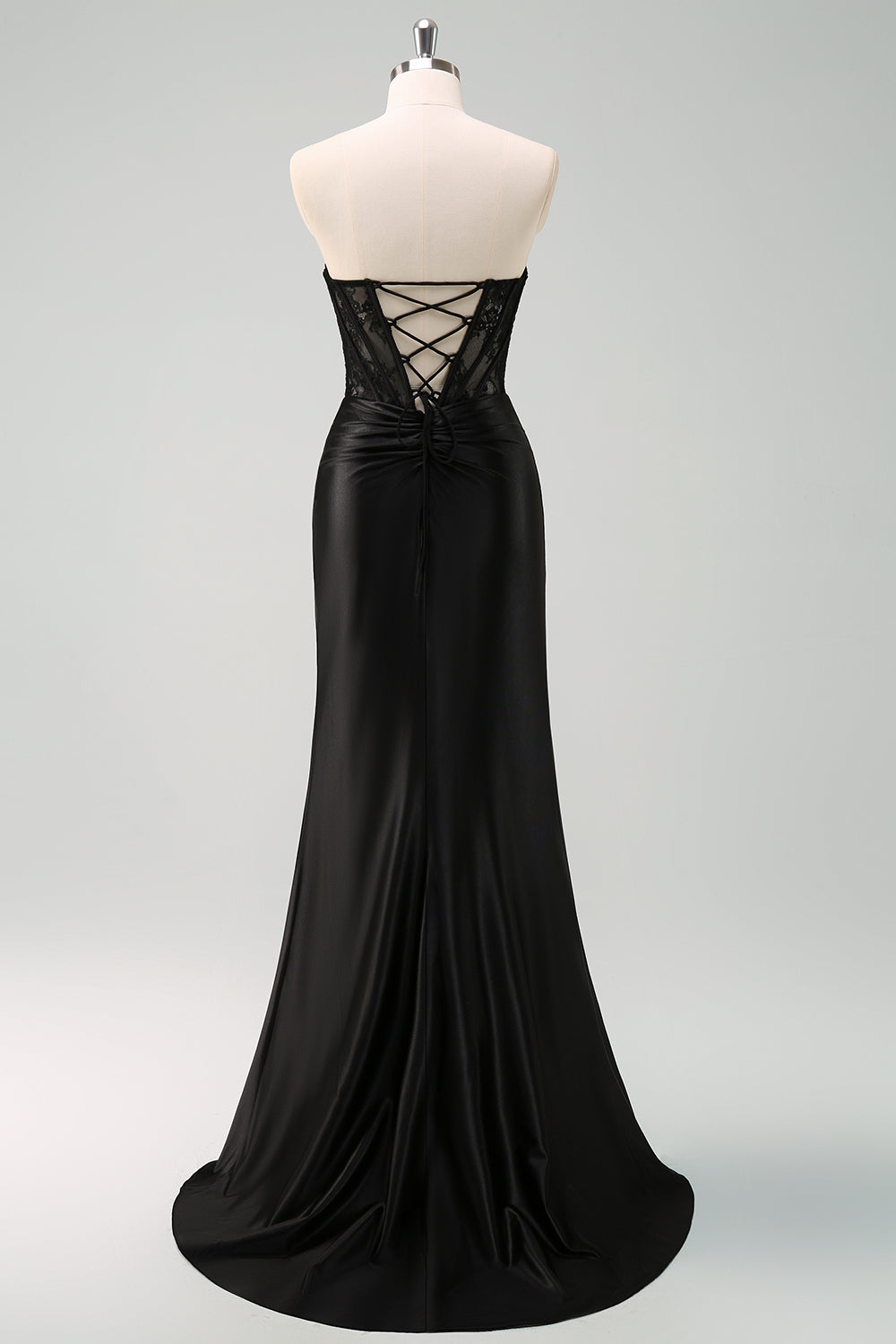 Zapakasa Women Black Corset Mermaid Strapless Long Prom Dress with Slit Lace-Up Back Formal Dress Zapakasa Women Black Corset Mermaid Strapless Long Prom Dress with Slit Lace-Up Back Formal Dress