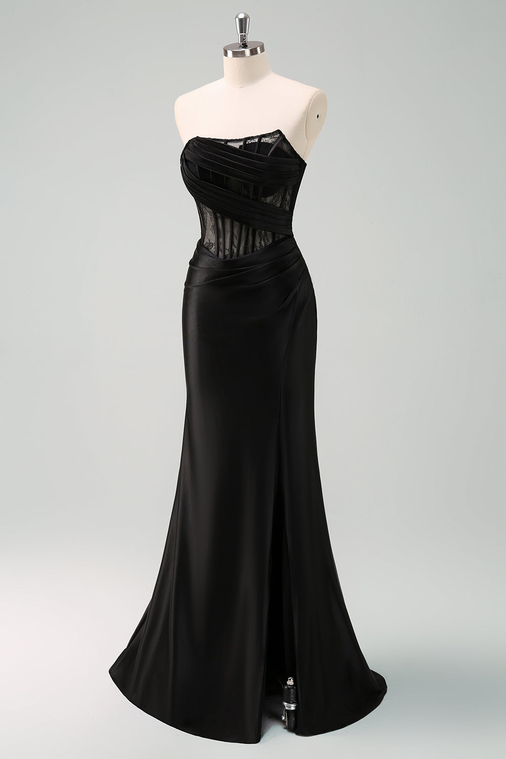 long black corset prom dress Talia Black A Line Sweetheart Corset Long Tulle Prom Dress with Slit Black / 14