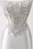 Sparkly Strapless Corset Silver Floral Tight Short Homecoming Dress