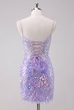 Sparkly Purple Corset Tight Sequins Short Homecoming Dress