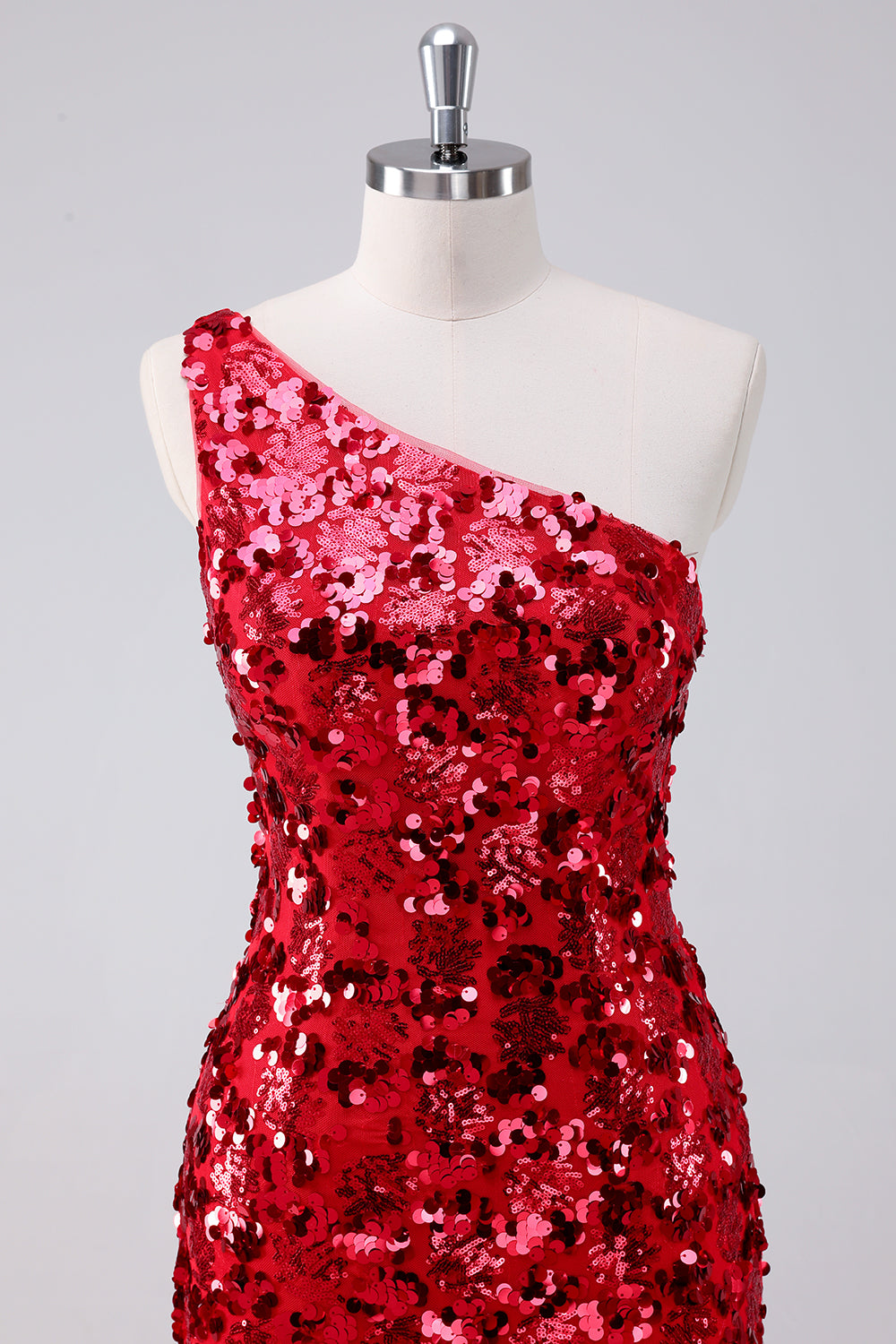 Sparkly One Shoulder Red Tight Short Homecoming Dress