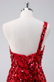 Sparkly One Shoulder Red Tight Short Homecoming Dress