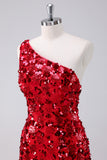 Sparkly One Shoulder Red Tight Short Homecoming Dress