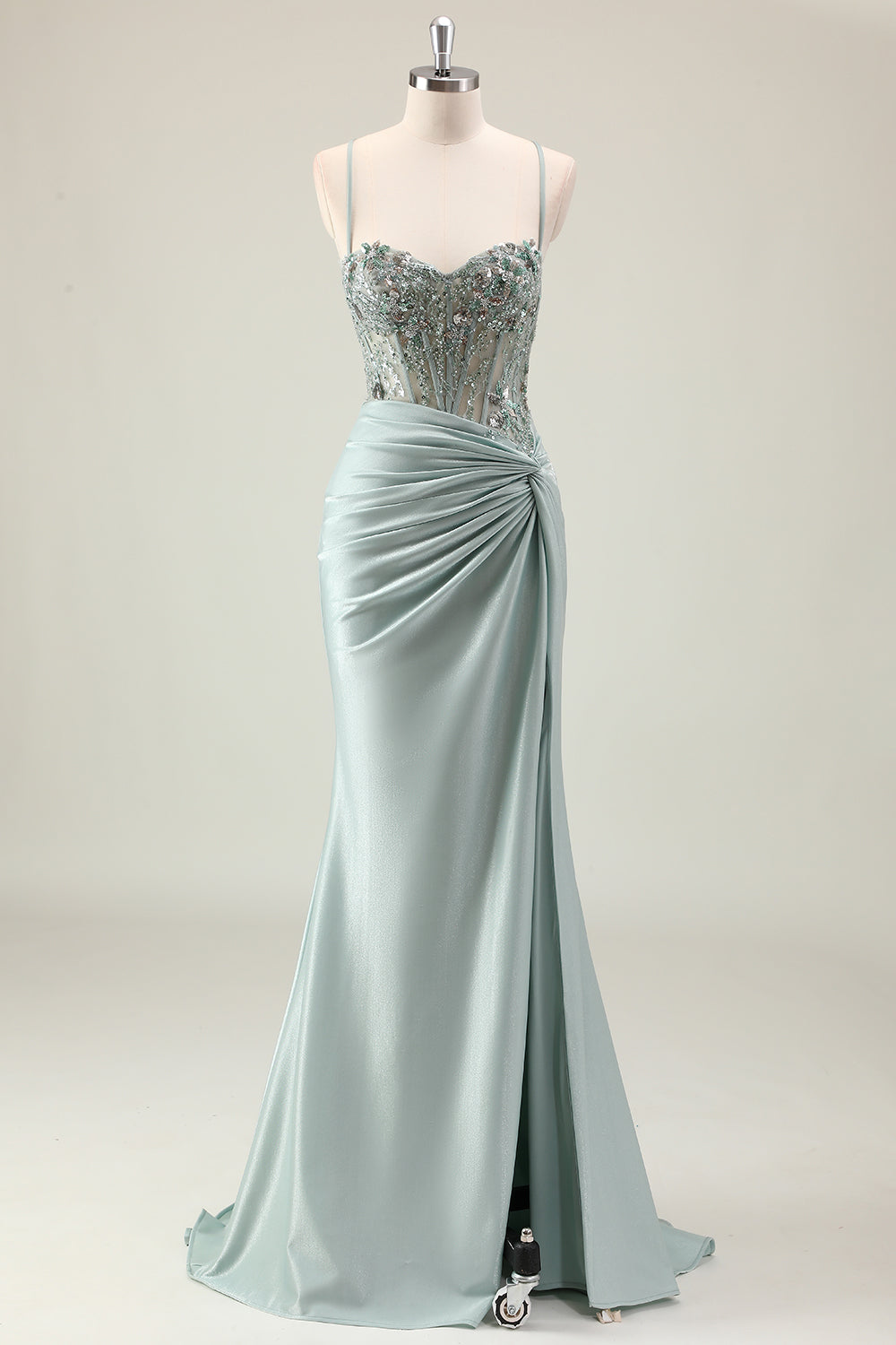 Mermaid Sparkly Dark Navy Spaghetti Straps Ruched Long Prom Dress