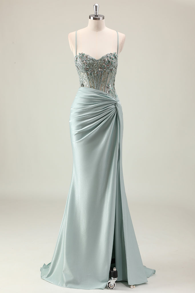 Sparkly Navy Spaghetti Straps Mermaid Prom Dress