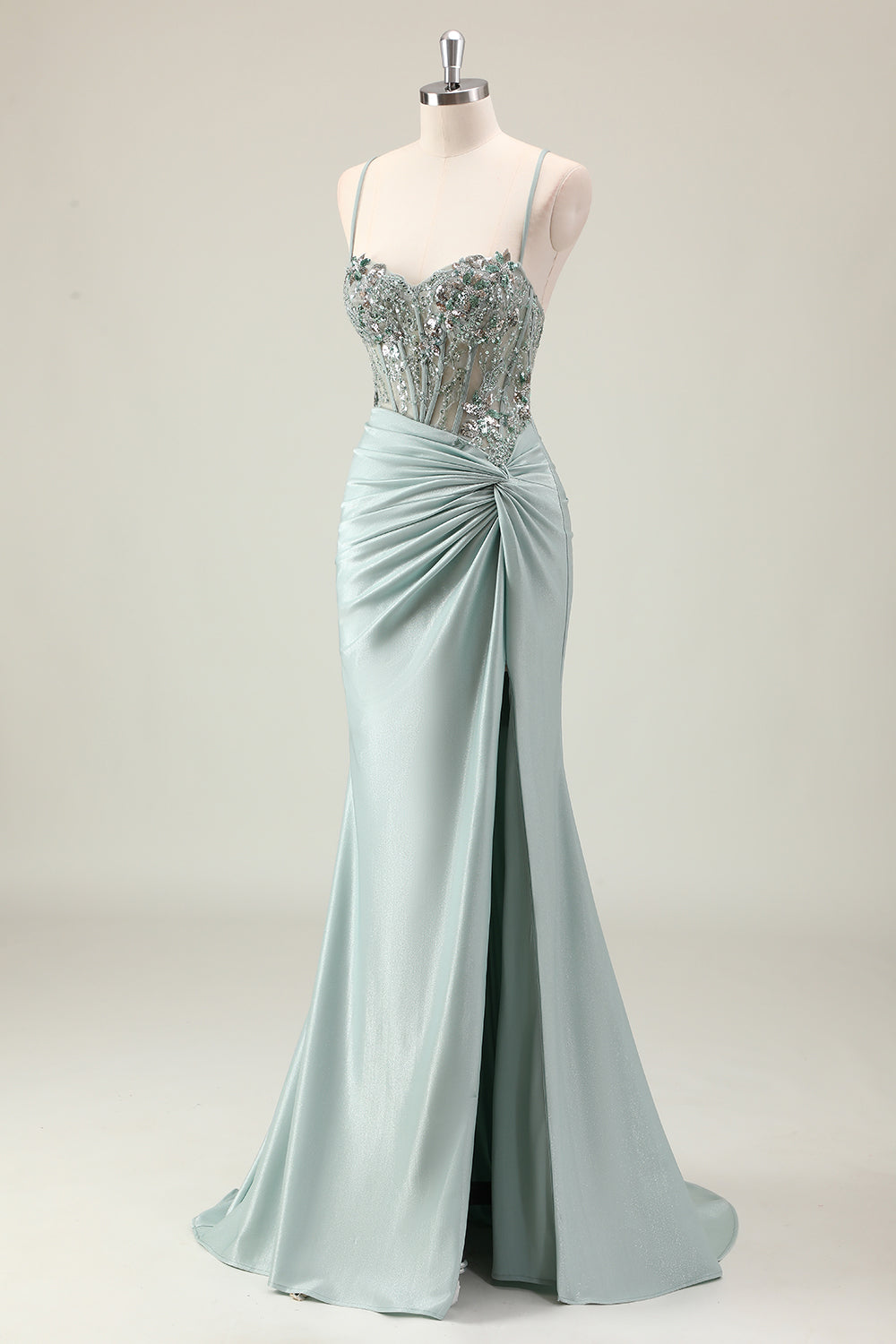 Mermaid Sparkly Dark Navy Spaghetti Straps Ruched Long Prom Dress