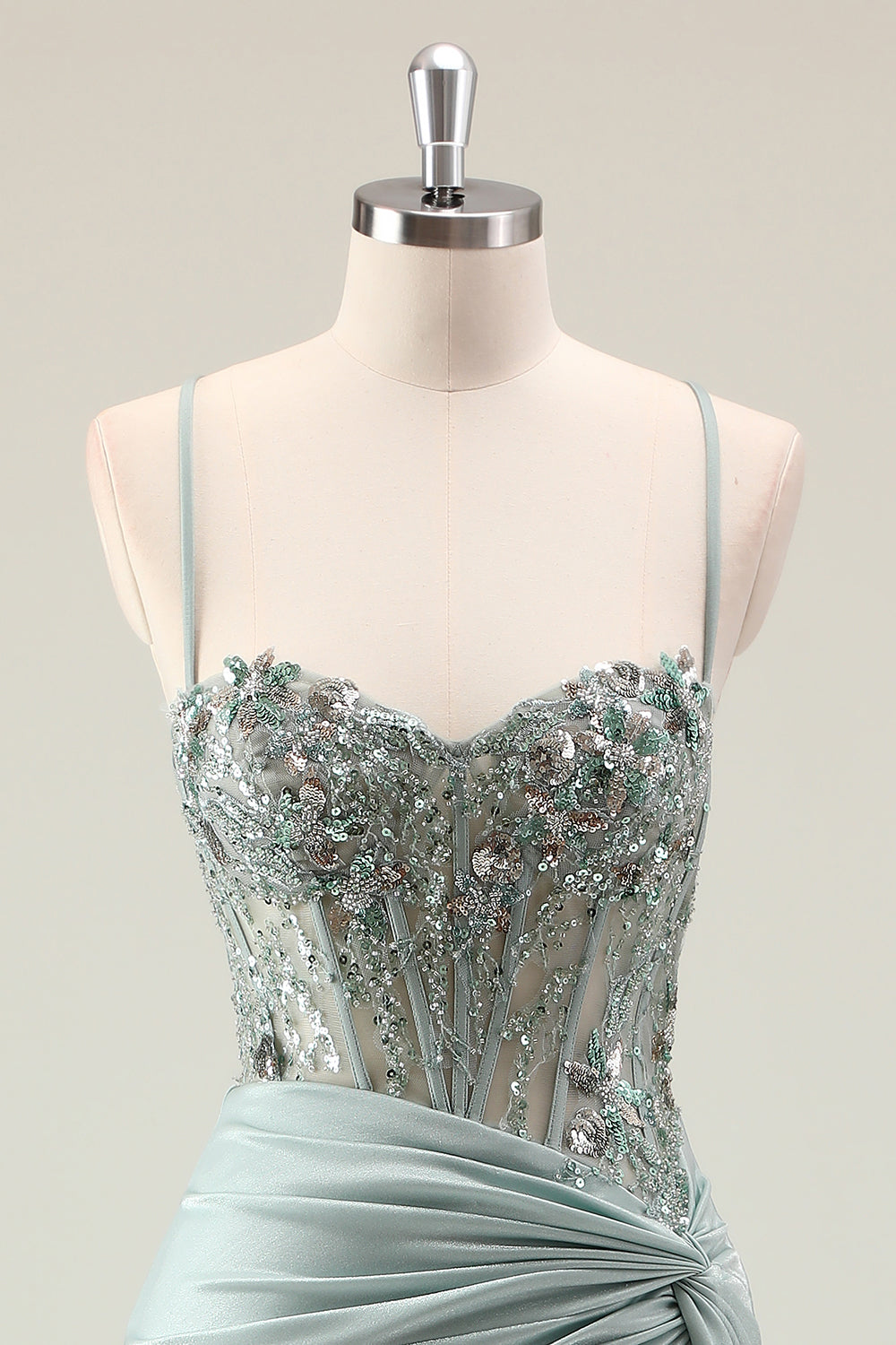 Mermaid Sparkly Dark Navy Spaghetti Straps Ruched Long Prom Dress