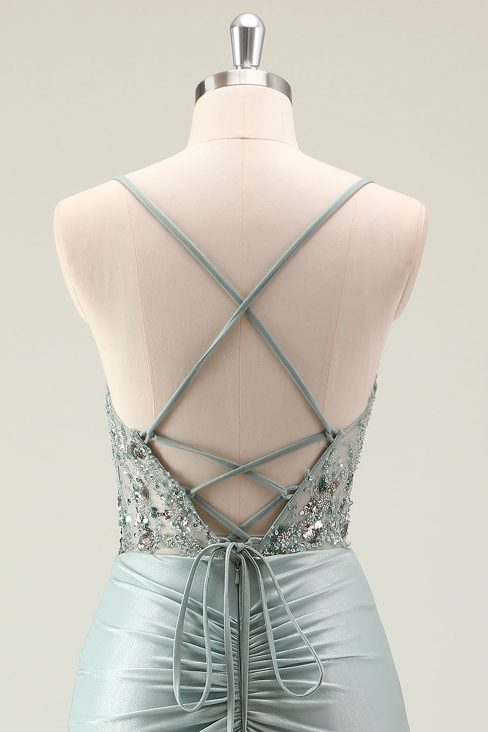 Mermaid Sparkly Dark Navy Spaghetti Straps Ruched Long Prom Dress