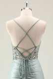 Mermaid Sparkly Dark Navy Spaghetti Straps Ruched Long Prom Dress