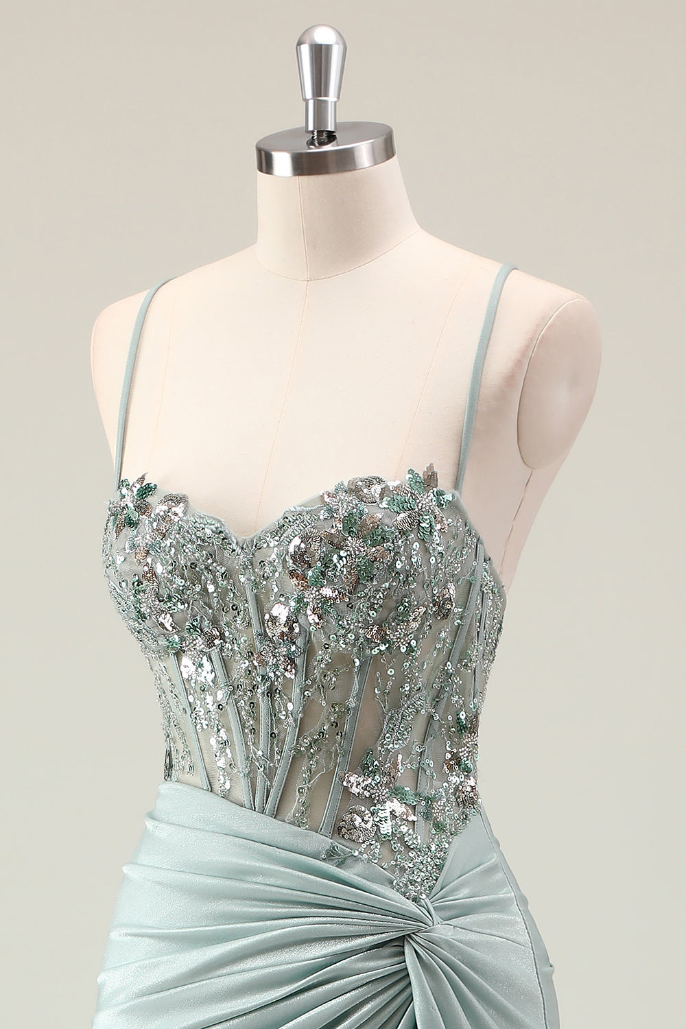 Mermaid Sparkly Dark Navy Spaghetti Straps Ruched Long Prom Dress