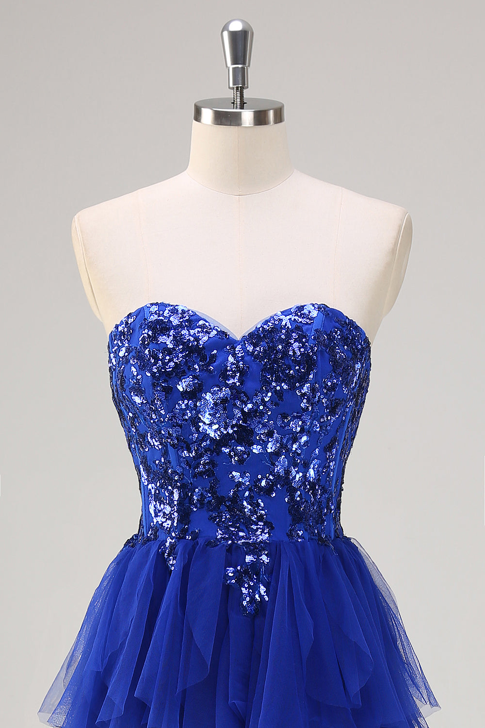 ZAPAKASA Women Royal Blue Sequined Ruffles A-Line Prom Dress Sweetheart Corset Evening Dress with Slit ZAPAKASA Women Royal Blue Sequined Ruffles A-Line Prom Dress Sweetheart Corset Evening Dress with Slit