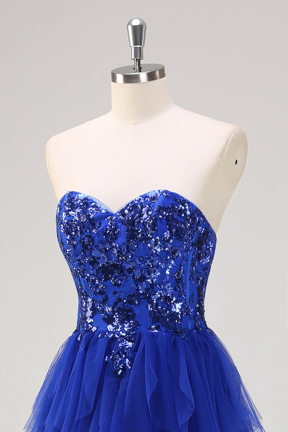 ZAPAKASA Women Royal Blue Sequined Ruffles A-Line Prom Dress Sweetheart Corset Evening Dress with Slit ZAPAKASA Women Royal Blue Sequined Ruffles A-Line Prom Dress Sweetheart Corset Evening Dress with Slit