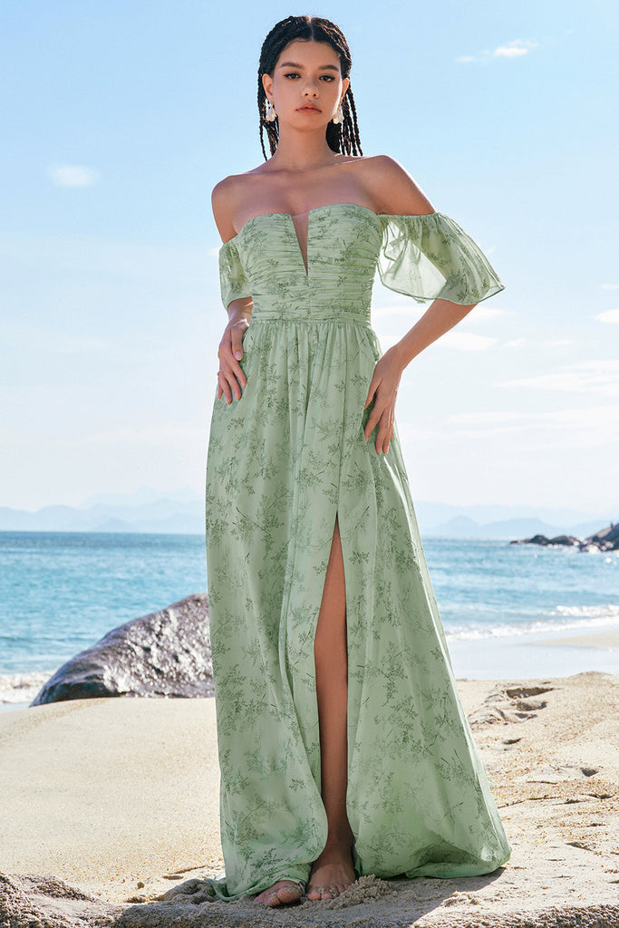 A-line Beaded Off-the-shoulder Dress With Slit Dusty Rose main image 0