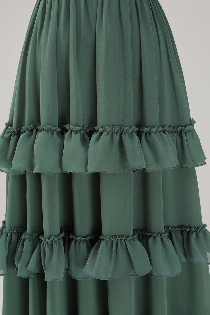 Eucalyptus Spaghetti Straps Tulle A-Line Long Bridesmaid Dress