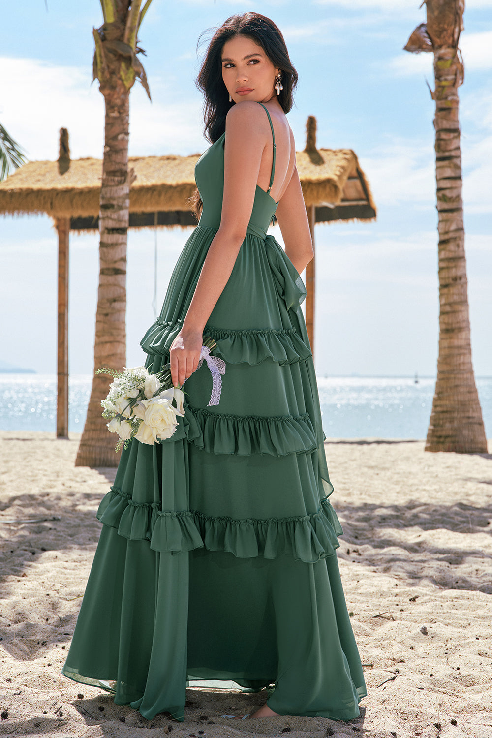 ZAPAKASA Women Eucalyptus Ruffled Long Bridesmaid Dress Spaghetti Straps Chiffon Wedding Guest Dress ZAPAKASA Women Eucalyptus Ruffled Long Bridesmaid Dress Spaghetti Straps Chiffon Wedding Guest Dress