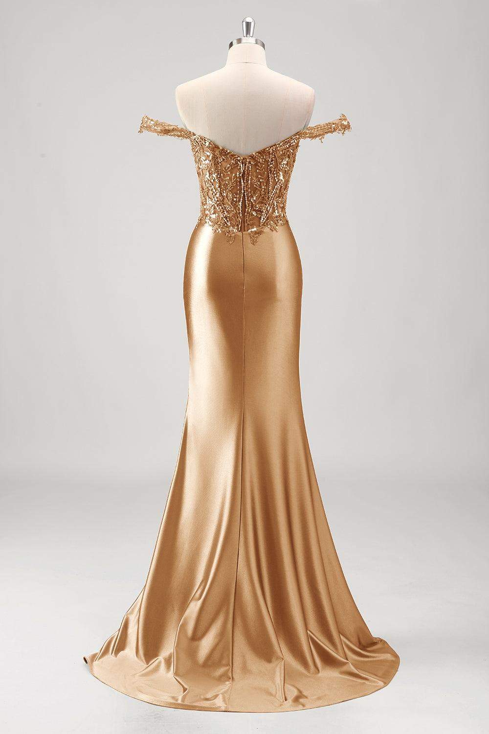 Grey Green Mermaid Applique Off The Shoulder Long Prom Dress with Slit