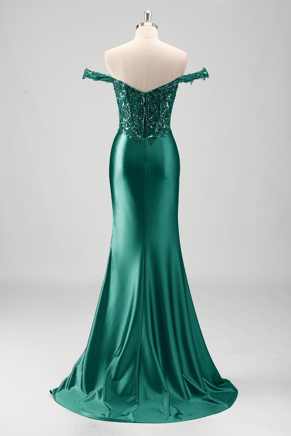 Grey Green Mermaid Applique Off The Shoulder Long Prom Dress with Slit