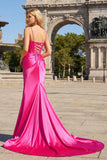 Sparkly Fuchsia Corset Sequined Long Prom Dress with Slit