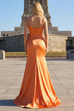 Orange Corset Sequined Long Prom Dress with Slit