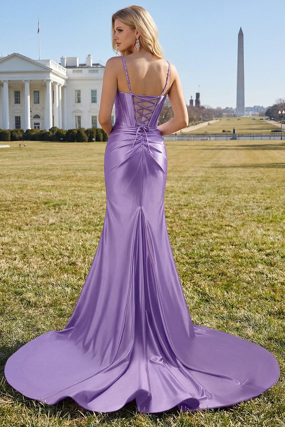 Orange Corset Sequined Long Prom Dress with Slit