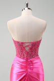 Fuchsia Sweetheart Long Lace Prom Dress with Slit