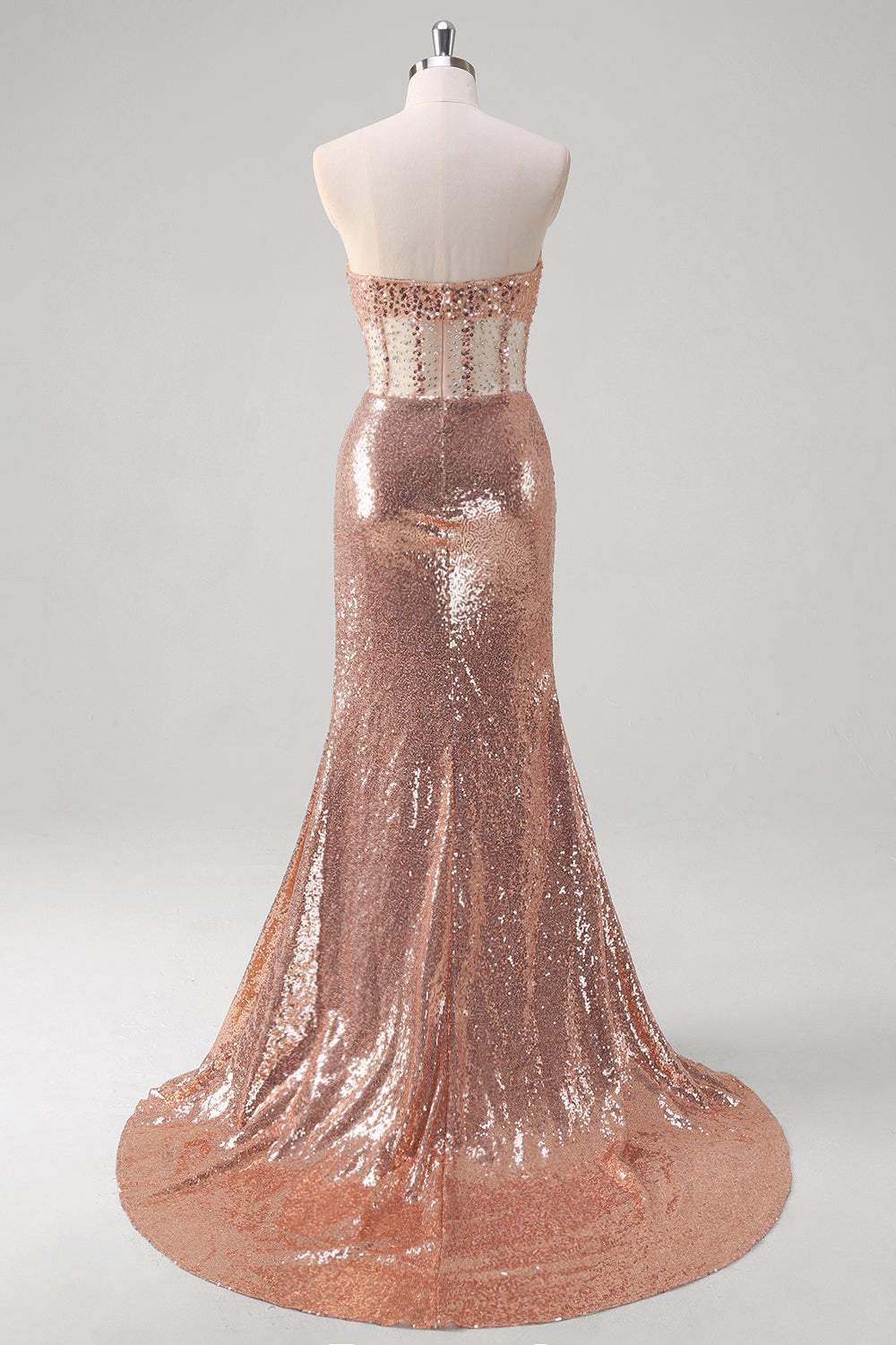 Zapakasa Women Sparkly Rose Golden Mermaid Prom Dress Sweetheart Sequined Formal Dress with Slit Zapakasa Women Sparkly Rose Golden Mermaid Prom Dress Sweetheart Sequined Formal Dress with Slit