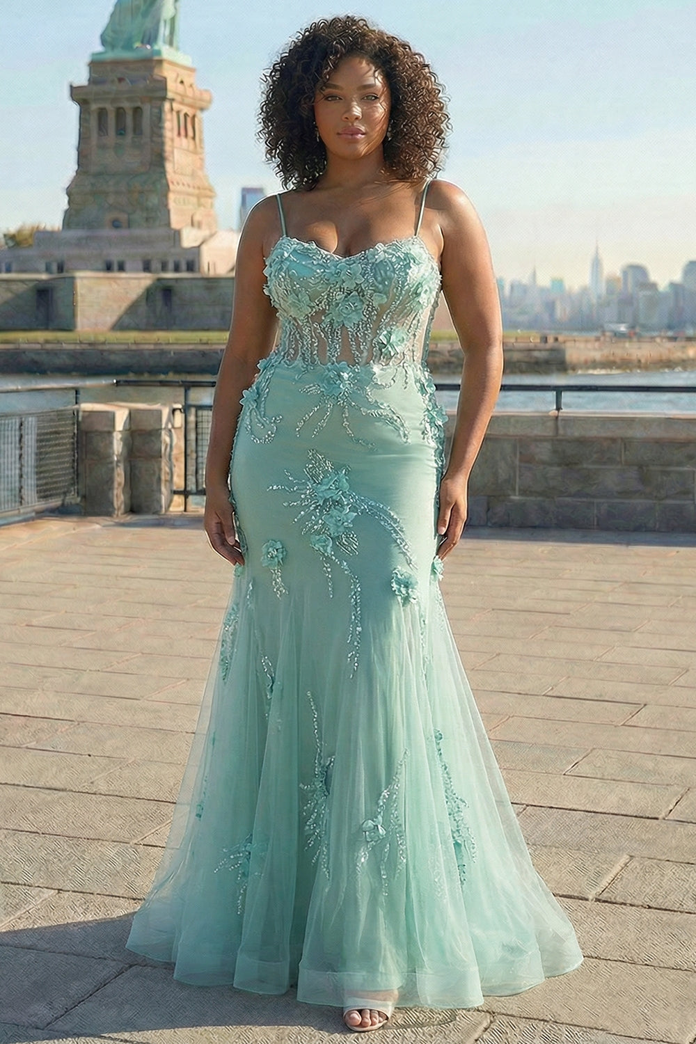 Zapakasa Women Sparkly Plus Size Blue Mermaid Long Corset Prom Dress with 3D Flowers Tulle Floral Sequined Lace Up Back Formal Dress Zapakasa Women Sparkly Plus Size Blue Mermaid Long Corset Prom Dress with 3D Flowers Tulle Floral Sequined Lace Up Back Formal Dress