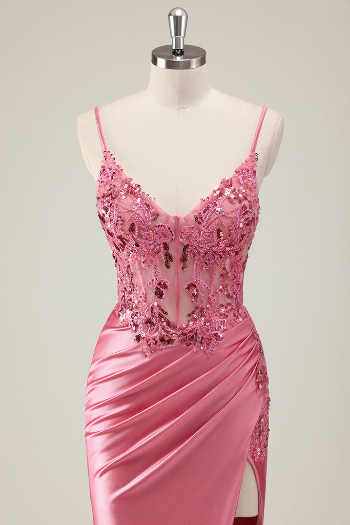 Coral Tie Neck Draped Dress with Front Slit