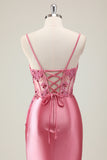 Sparkly Coral Corset Mermaid Long Prom Dress with Slit