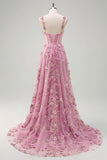 Taro Floral A-Line Spaghetti Straps Long Prom Dress with Slit
