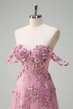 Taro Floral A-Line Off The Shoulder Corset Long Prom Dress with Slit