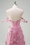 Taro Floral A-Line Off The Shoulder Corset Long Prom Dress with Slit