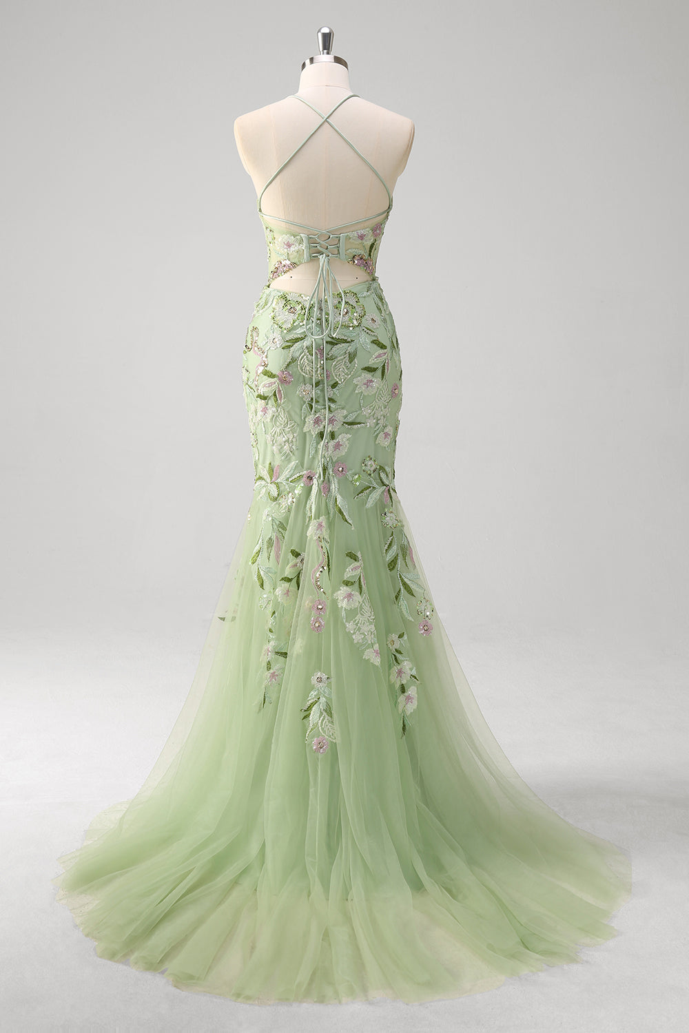 Zapakasa Women Plus Size Green Floral Appliqued Prom Dress Spaghetti Straps Mermaid Corset Evening Dress with Slit Zapakasa Women Plus Size Green Floral Appliqued Prom Dress Spaghetti Straps Mermaid Corset Evening Dress with Slit