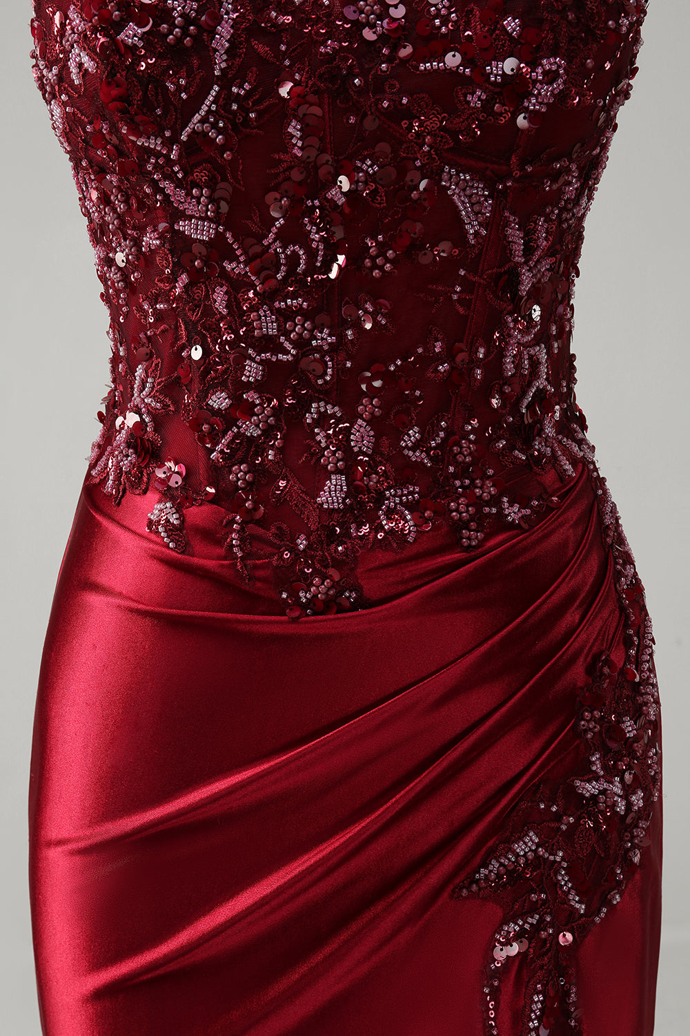ZAPAKASA Women Sparkly Burgundy Floral Mermaid Long Prom Dress with