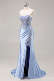 Sparkly Burgundy Floral Mermaid Beaded Corset Long Prom Dress with Slit