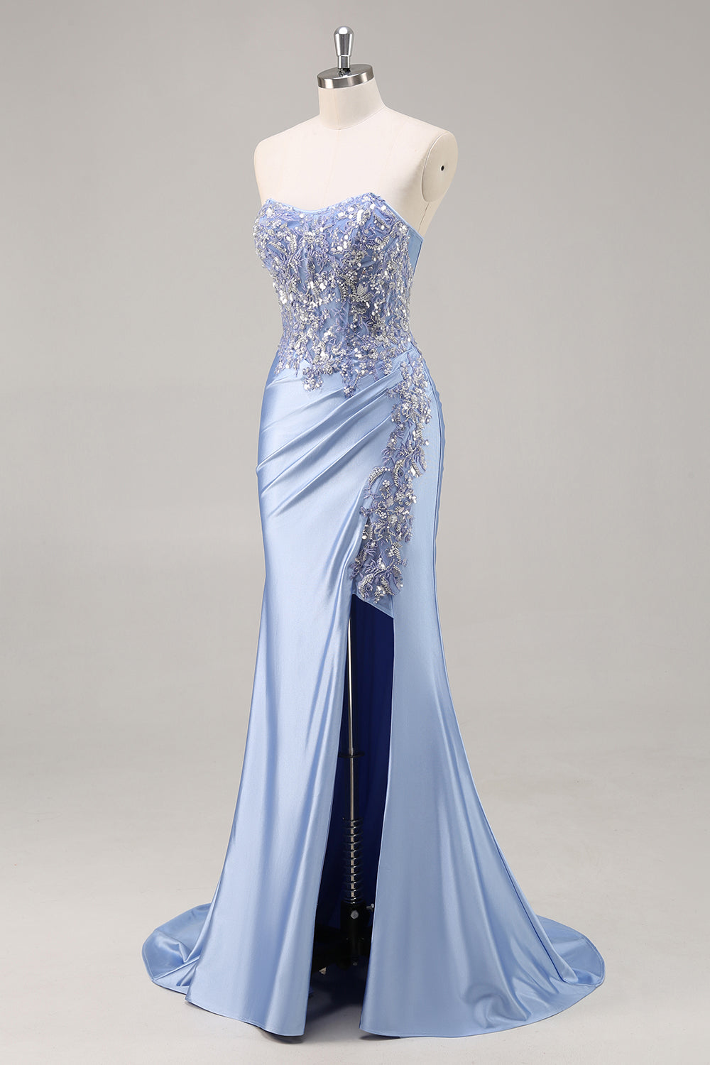 Sparkly Dark Green Mermaid Floral Beaded Corset Long Prom Dress with Slit
