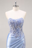 Sparkly Burgundy Floral Mermaid Beaded Corset Long Prom Dress with Slit