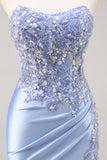 Sparkly Burgundy Floral Mermaid Beaded Corset Long Prom Dress with Slit