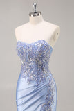 Sparkly Burgundy Floral Mermaid Beaded Corset Long Prom Dress with Slit