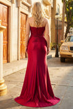 Sparkly Dark Green Corset Satin Mermaid Long Prom Dress with Slit
