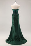 Sparkly Burgundy Floral Mermaid Beaded Corset Long Prom Dress with Slit