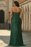 Sparkly Burgundy Floral Mermaid Beaded Corset Long Prom Dress with Slit