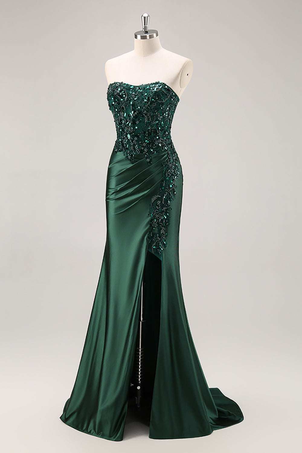Sparkly Burgundy Floral Mermaid Beaded Corset Long Prom Dress with Slit