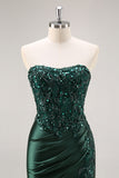 Sparkly Burgundy Floral Mermaid Beaded Corset Long Prom Dress with Slit