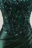 Sparkly Burgundy Floral Mermaid Beaded Corset Long Prom Dress with Slit